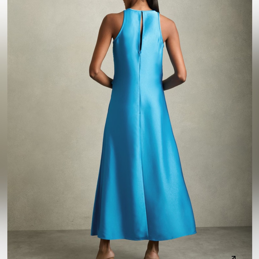 Reiss SATIN DRAPE TUCK MIDI DRESS,sz12, New, BLUE,42”bust(around),57”length - Picture 6 of 11